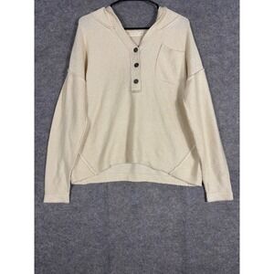 Uncharted Threads Textured Knit Henley‎ Hoodie Cream Size M